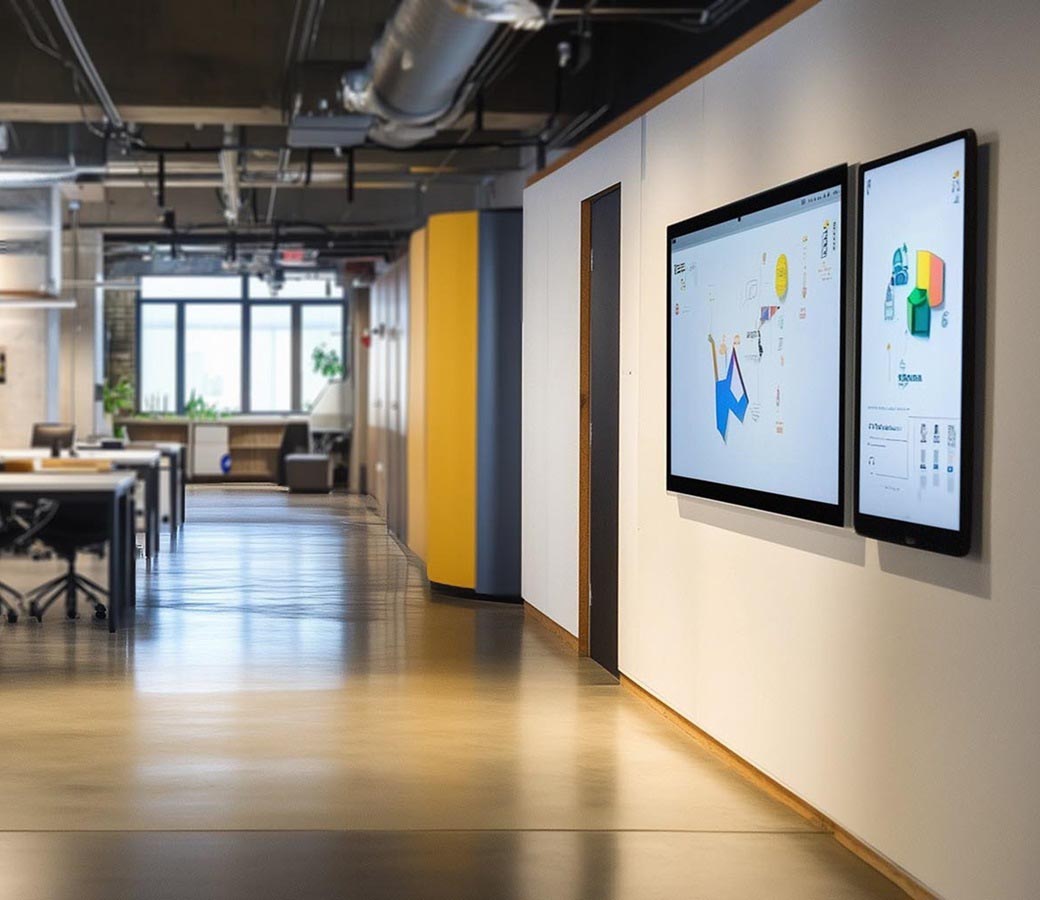 Digital Age Marketing: A Digital Poster Mockup in a Tech Environ