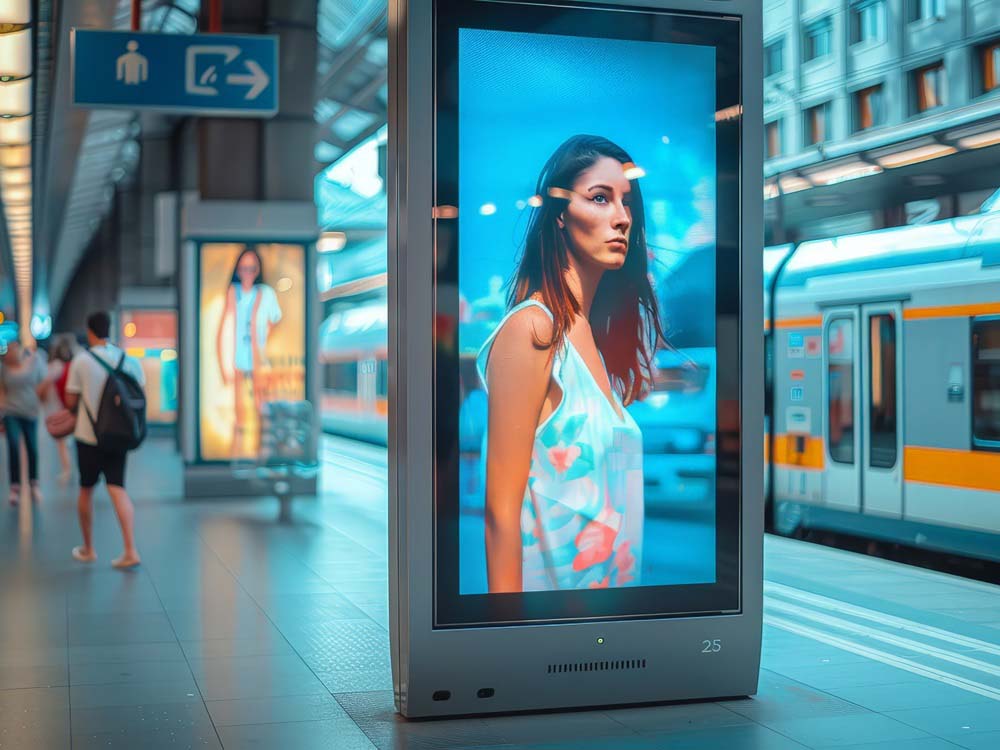 Blank digital signage screen in a public space perfect for custo